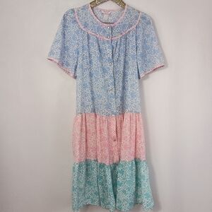 Vintage 80s 90s Comfort Coat Womens Colorblock Plus Size Housecoat size Medium